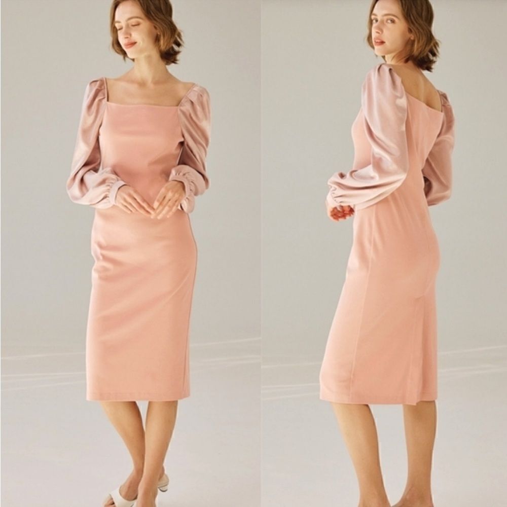 NAP Loungewear Square Neck Puff Sleeve Midi Dress‎ in Pink Size Medium